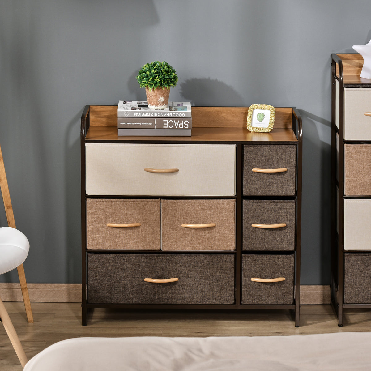 Commode 7 tiroirs meuble de rangement tiroir en tissu pliant - structure acier noir - 80L x 29l x 78,5H cm, multicolore-6