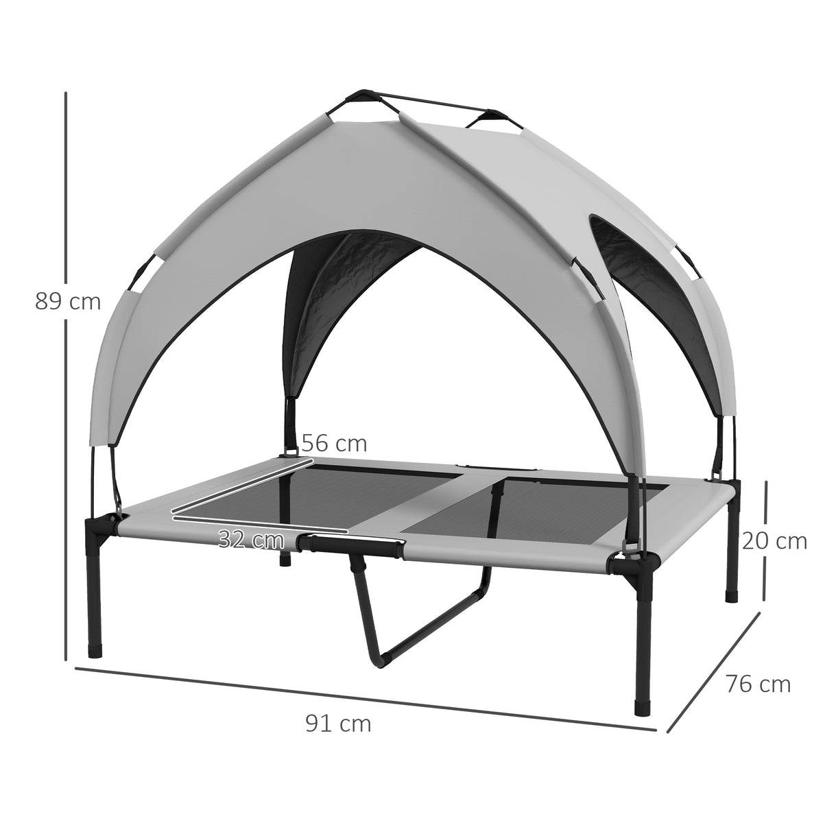 Lit pour chien chat sur pieds grand confort velum anti-UV oxford sac de transport inclus 91 x 76 x 85 cm gris-2