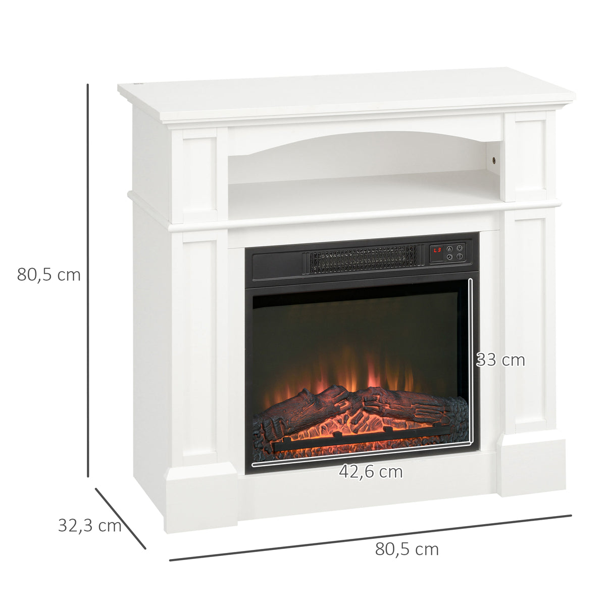 Cheminée électrique effet flammes LED luminosité réglable avec télécommande - 1800 W - 80,5 x 32,3 x 80,5 cm blanc-2