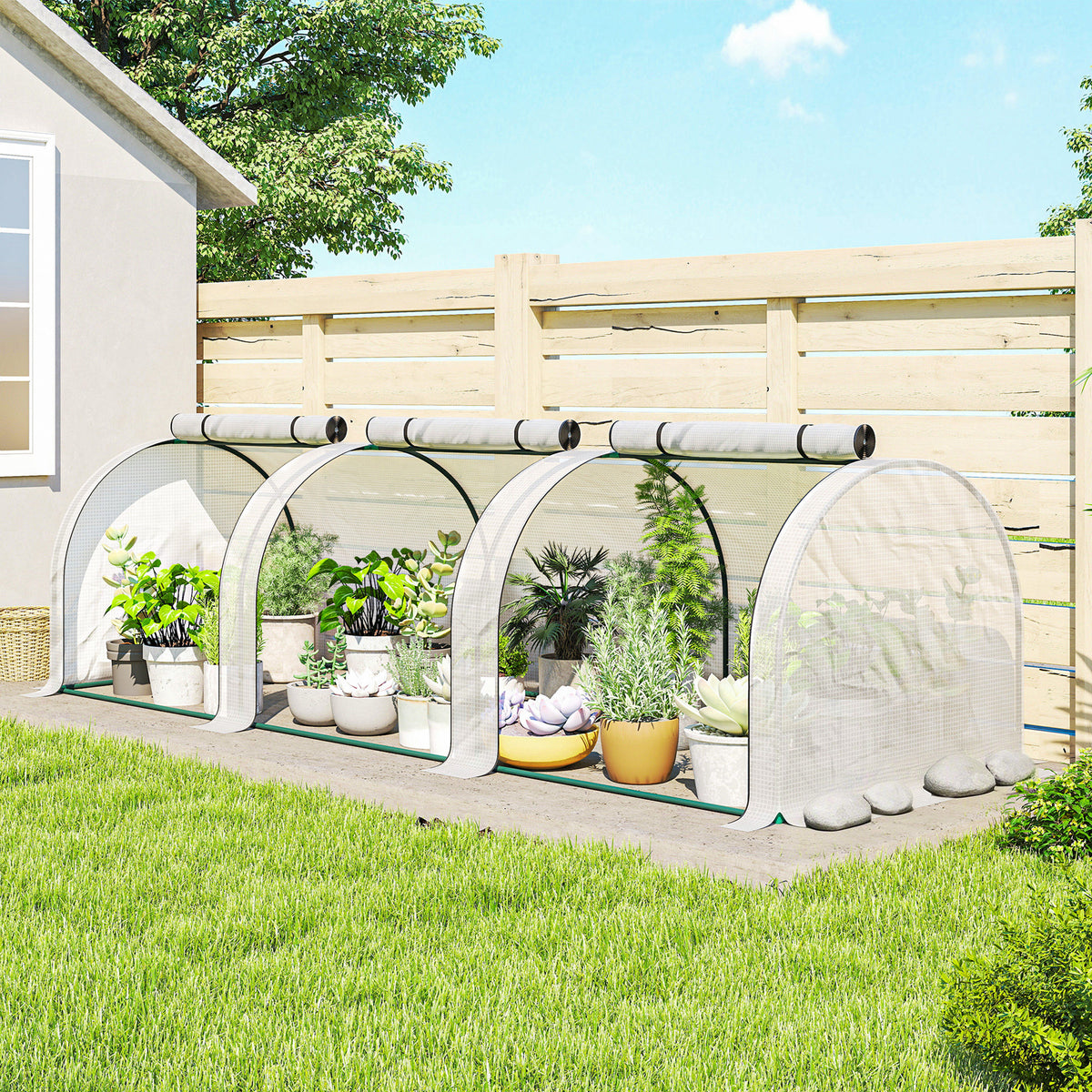 Mini Serre de Jardin Serre à tomates 3L x 1l x 0,8H m Acier PE Haute densité 140 g/m² Anti-UV 3 fenêtres Blanc-9