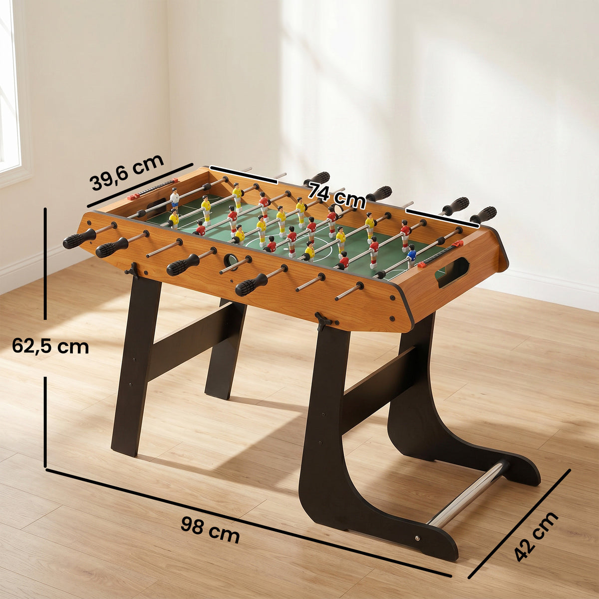 Baby-foot table de Babyfoot pliable dim. 98L x 42l x 62H cm 2 balles fournies MDF marron et noir-2