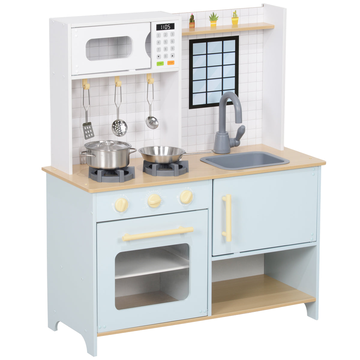 Cuisine enfant cuisine en bois enfant avec micro-ondes cuisinière pour enfants 3+ ans 72 x 33 x 85,2 cm bleu-0