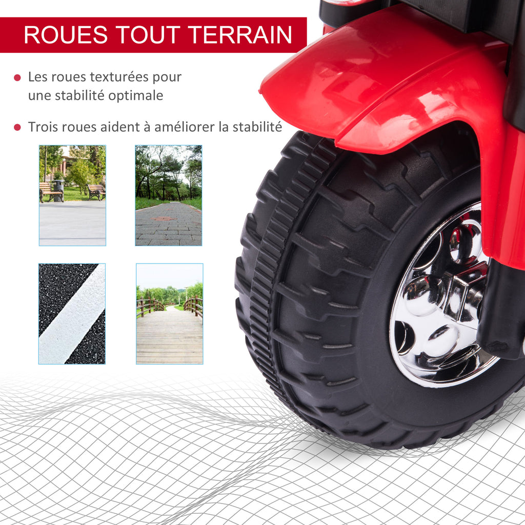 Moto électrique Enfant Chopper Tout-Terrain 6 V 20 W Marche AV AR 3 Roues Effets Lumineux et sonores Rouge Noir-5