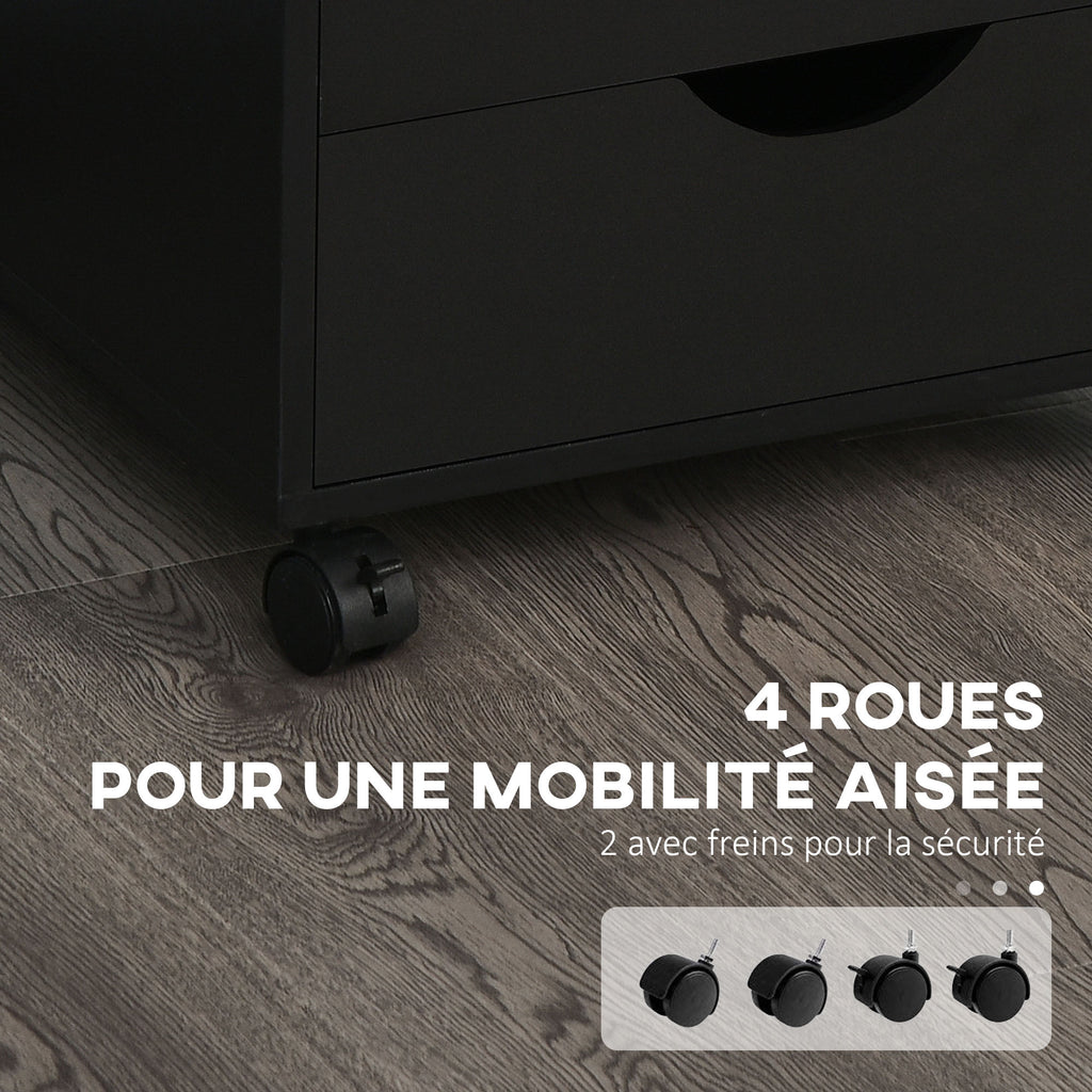 Caisson bureau mobile, meuble rangement bureau sur roulettes, 5 tiroirs, 40 x 40 x 67 cm, noir-4