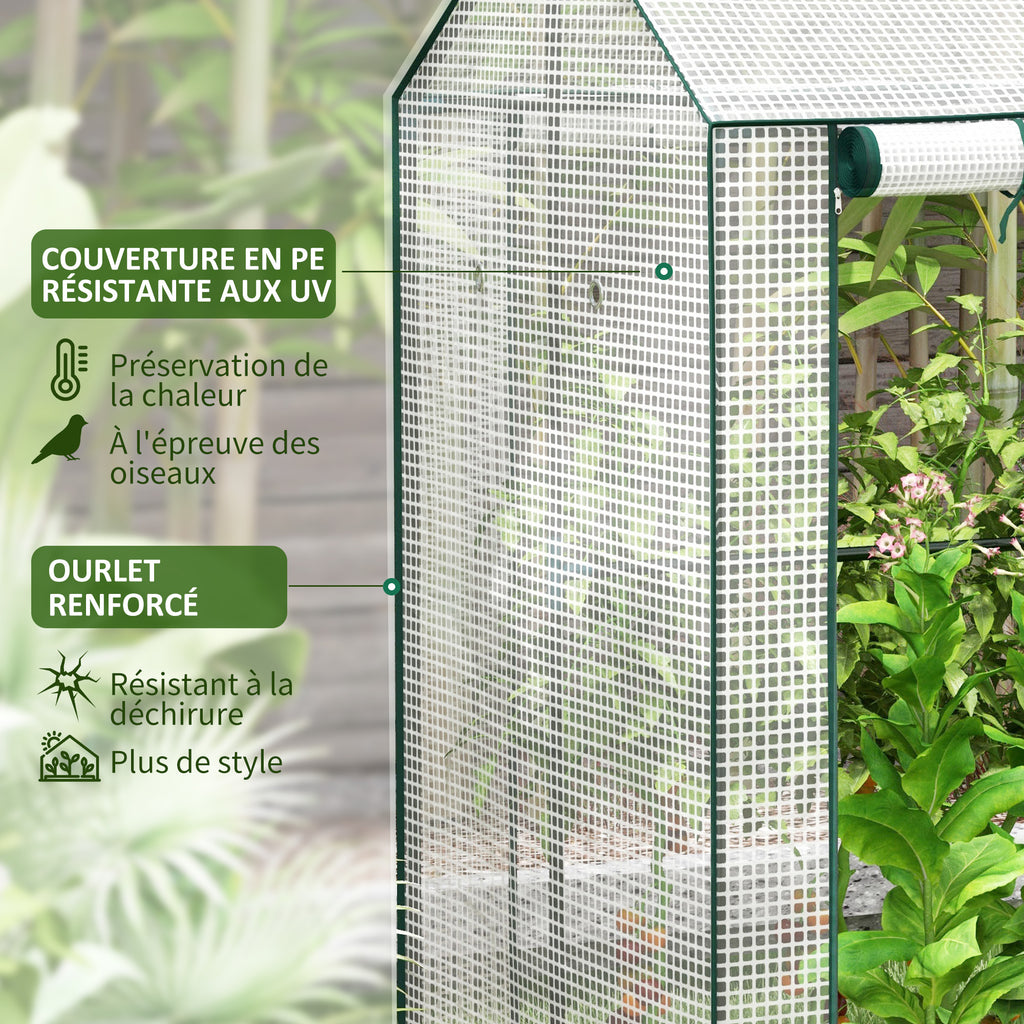 Serre de jardin avec 2 espaces et 2 portes enroulables - 0,8 m² Serre à tomates dim. 1L x 0,8l x 1,5H m, Acier et PE-4