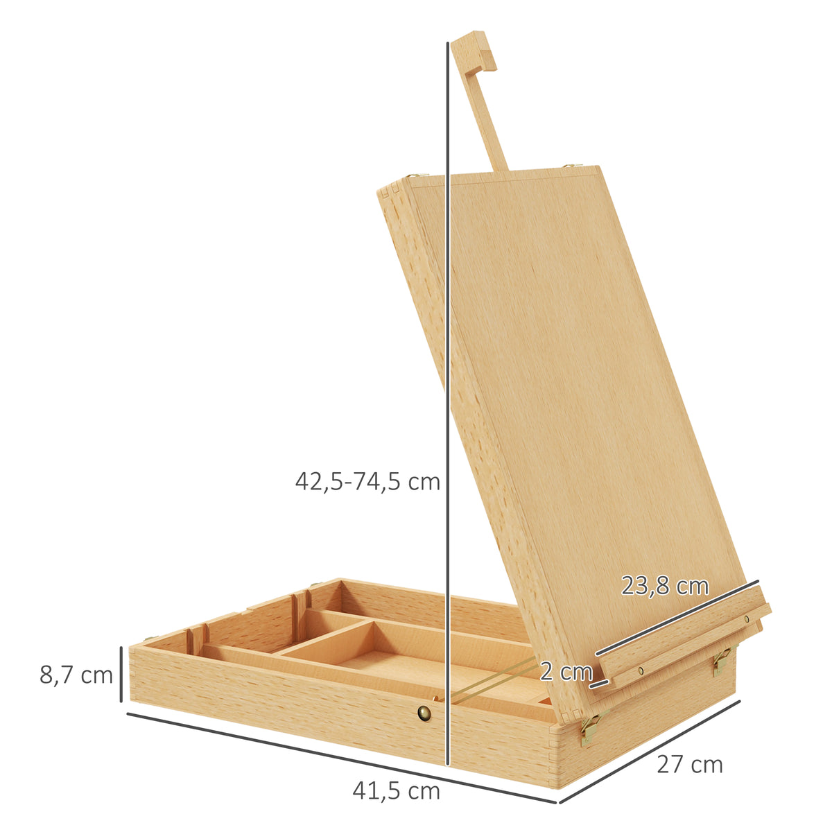 Chevalet de table en bois pour toile jusqu'à 61 cm bois de hêtre planche à dessin pliante bois naturel-2