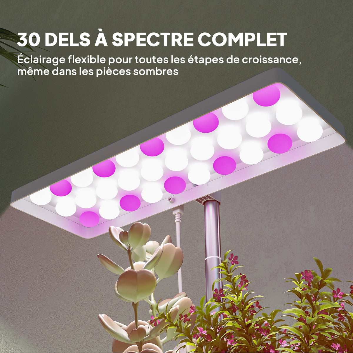 Lampe de croissance 10W lampe plante de culture LED à spectre complet avec 3 bacs à fleurs, 31,8 x 13,4 x 35,6 cm, blanc-4