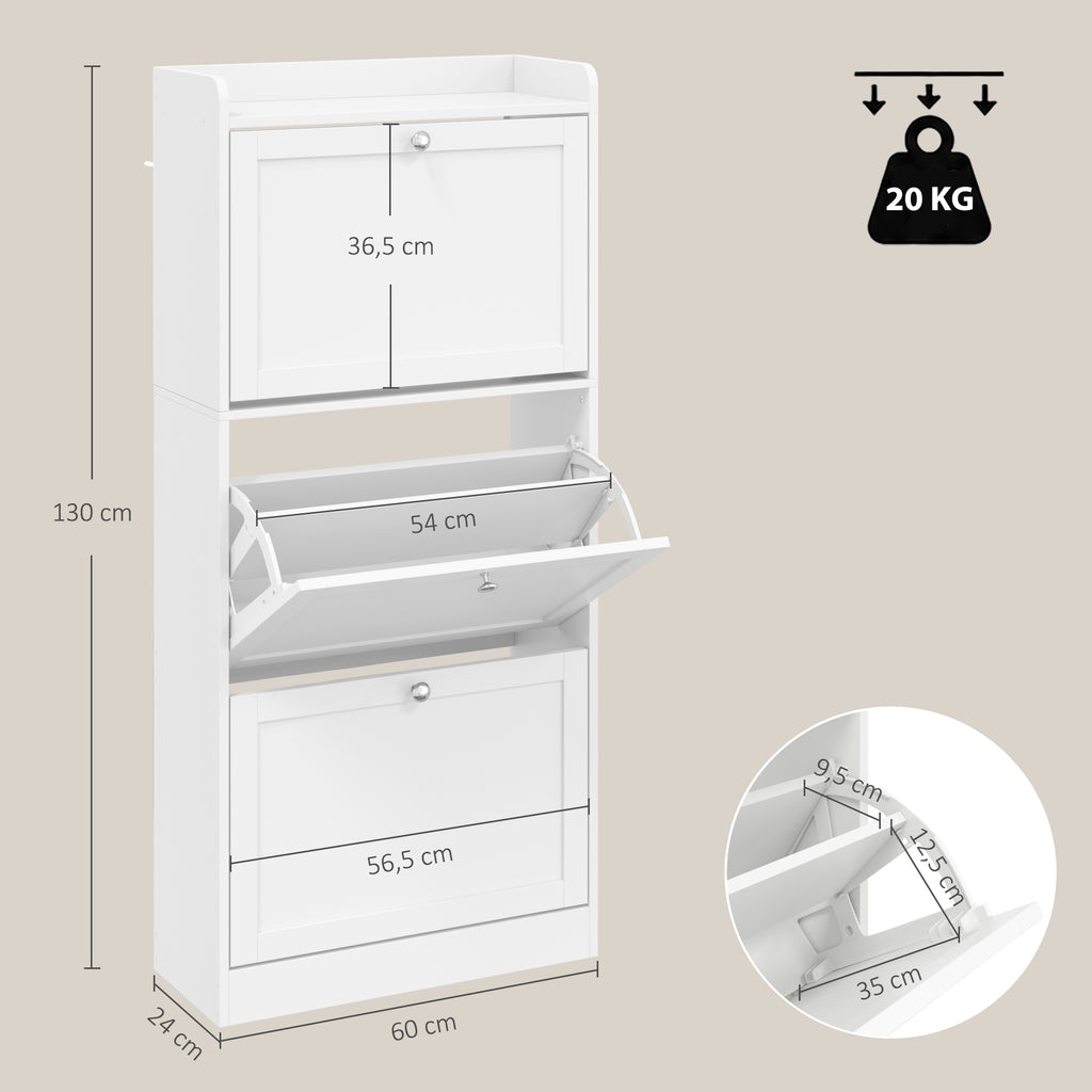 Meuble à Chaussures 15 Paires, Armoire à Chaussures avec 3 Tiroirs, Étagères Réglables et Plateau Supérieur, Blanc-2