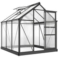 Serre de jardin polycarbonate 3,65m² 190 x 192 x 201 cm résistant aux UV fondation renforcé gouttière Gris-0