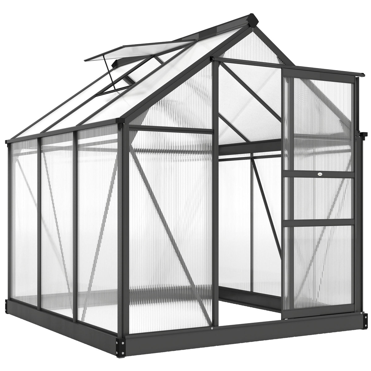 Serre de jardin polycarbonate 3,65m² 190 x 192 x 201 cm résistant aux UV fondation renforcé gouttière Gris-0