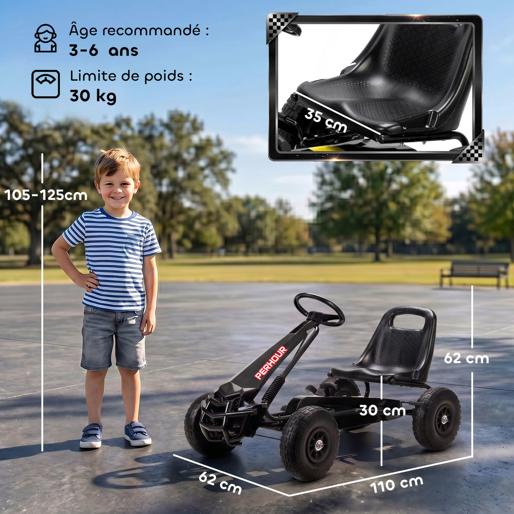 Kart à pédales Go-Kart pour enfants siège réglable pneus EVA embrayage manuel et frein 110 x 61 x 62 cm noir-2