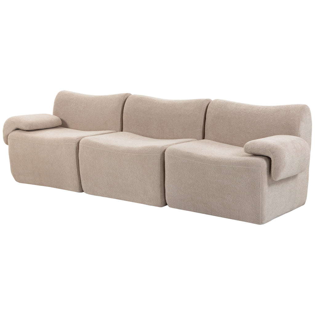 Canapé 3 Places Modulable 277 cm, Canapé Salon Compressé en Chenille Moderne, Assise Profonde, Accoudoirs Larges, Beige-0