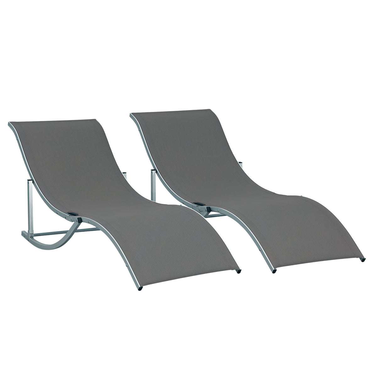 Lot de 2 bains de soleil pliables, chaise longue jardin extérieur en aluminium et textilène anthracite-0
