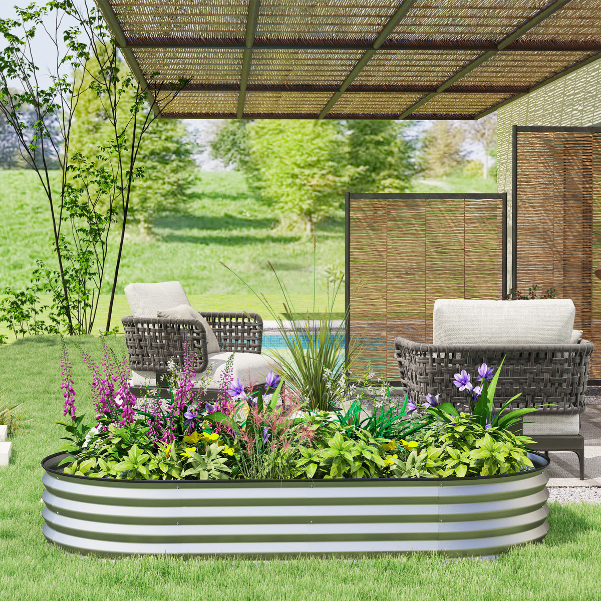 Jardinière surélevée galvanisée en acier lit de jardin bordure caoutchouc 181 x 93 x 30 cm argent-7
