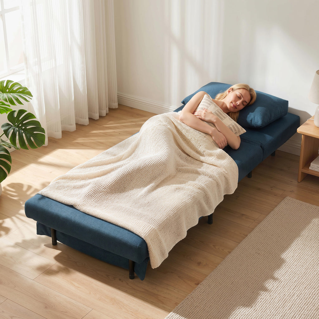Fauteuil Convertible 1 Place, Fauteuil-Lit Clic-Clac 3 en 1 avec Dossier Réglable, Oreiller, Assise Large, Bleu-7