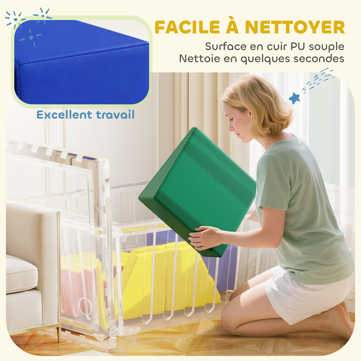 Parcours motricité bébé en mousse EPE avec piscine à balles, module motricité bébé avec housse en PU, multicolore-5