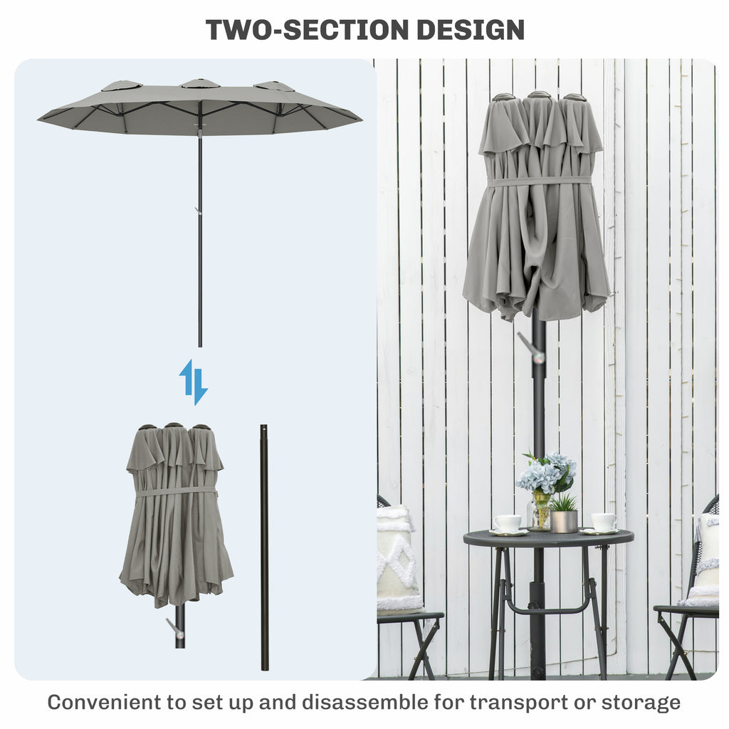 Parasol de Jardin Exterieur Inclinable 3 x 1,5 m, Parasol Double Rectangulaire avec Manivelle, Polyester 180 g/m², Gris-7