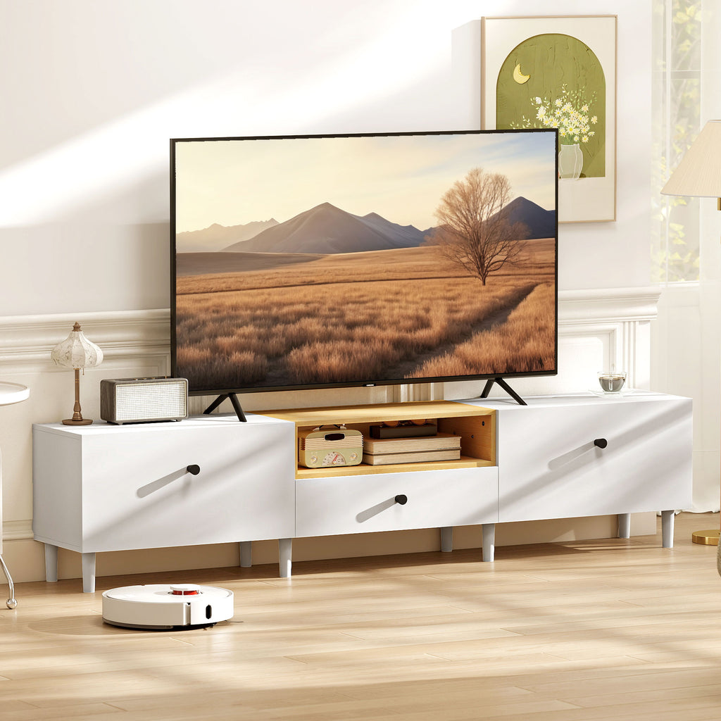 Meuble TV, meuble télé pour téléviseur jusqu'à 90 pouces avec 2 portes rabattables, tiroir, 200 x 35 x 45 cm, blanc-9