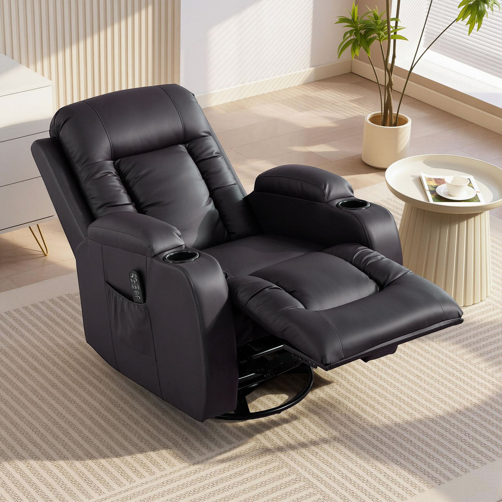Fauteuil inclinable de massage et chauffage, fauteuil de relaxation, dossier réglable, pivotant 360°, 82x99x103cm, marron-9
