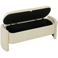 Banc Bout de Lit Banquette, 118x42x45cm, Banc de Rangement Rembourré en Tissu Bouclé, Pieds en Bois d'Eucalyptus, Crème-0