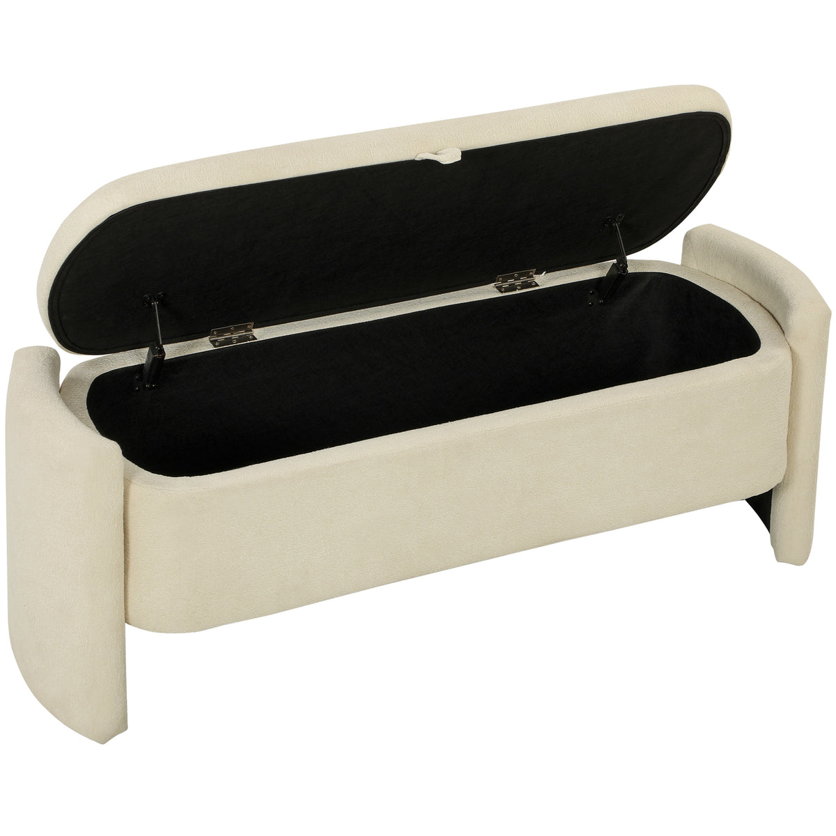 Banc Bout de Lit Banquette, 118x42x45cm, Banc de Rangement Rembourré en Tissu Bouclé, Pieds en Bois d'Eucalyptus, Crème-0
