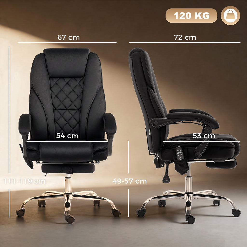 Fauteuil de bureau massant et chauffant hauteur réglable dossier inclinable télécommande repose-pieds rétractable noir-2