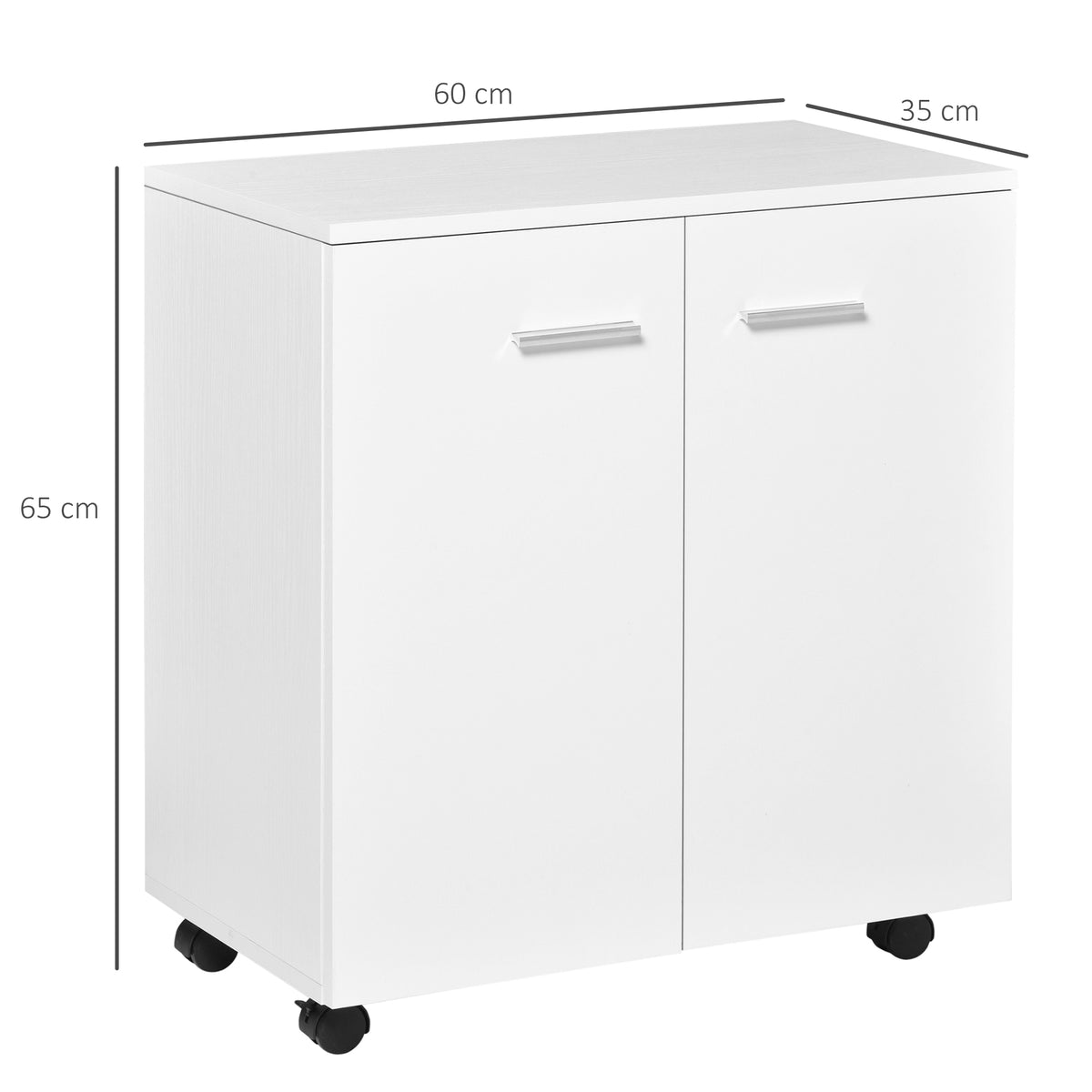 Meuble de Rangement Buffet bas sur roulettes avec 2 Portes étagère Interne pour salon, chambre, bureau 60 x 35 x 65 cm Blanc-2
