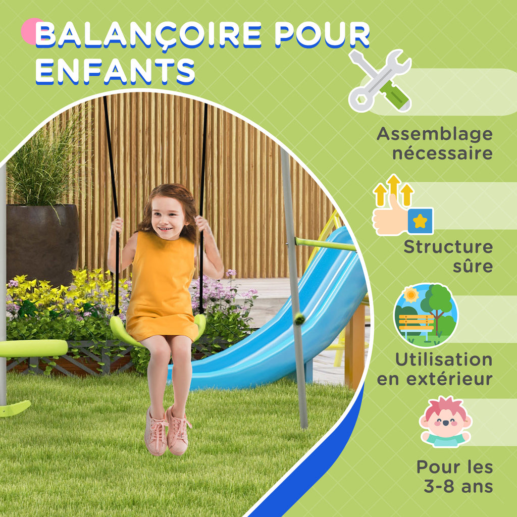 Balançoire 2 agrès portique avec 1 balançoire et face à face 255 x 160 x 180 cm charge max. 135 kg vert gris-6