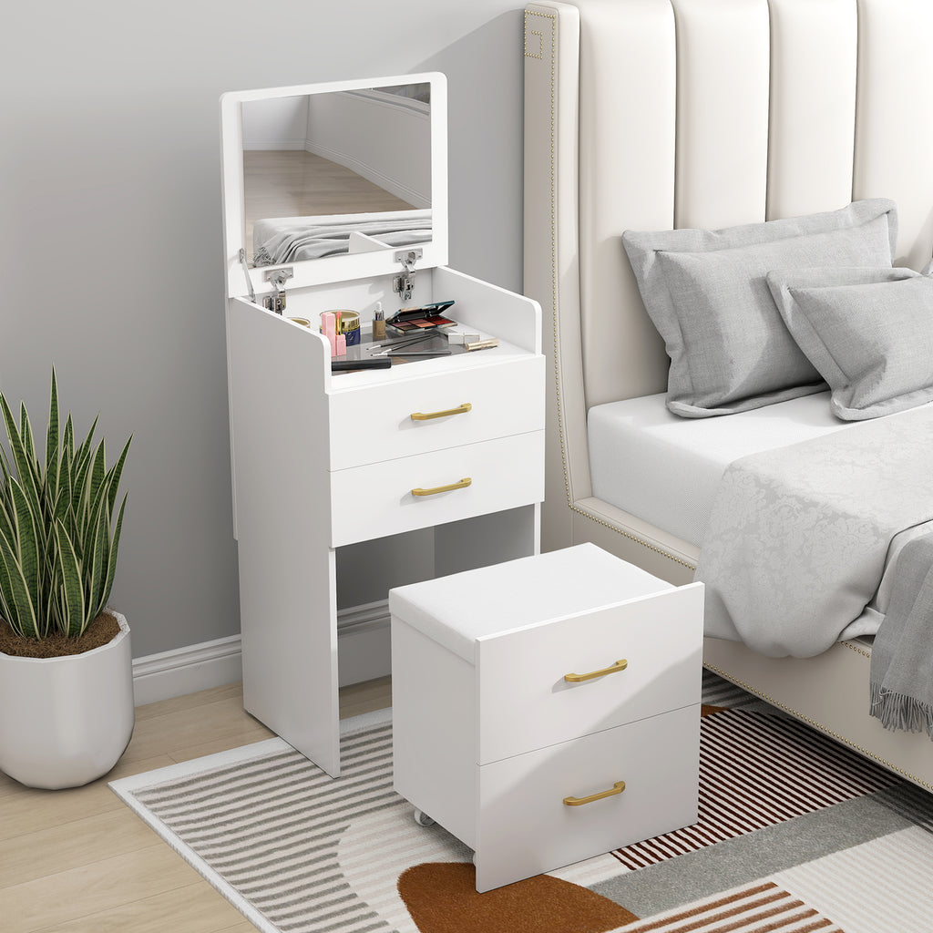 Coiffeuse avec miroir et tabouret 3 en 1, 3 tiroirs et plateau en verre visible, coussin rembourré, 48 x 40 x 90 cm, blanc-8