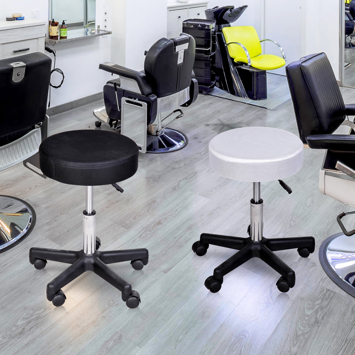 Lot de 2 tabourets de massage à roulettes reglable en hauteur pivotant avec trois couleurs de housse de protection-1