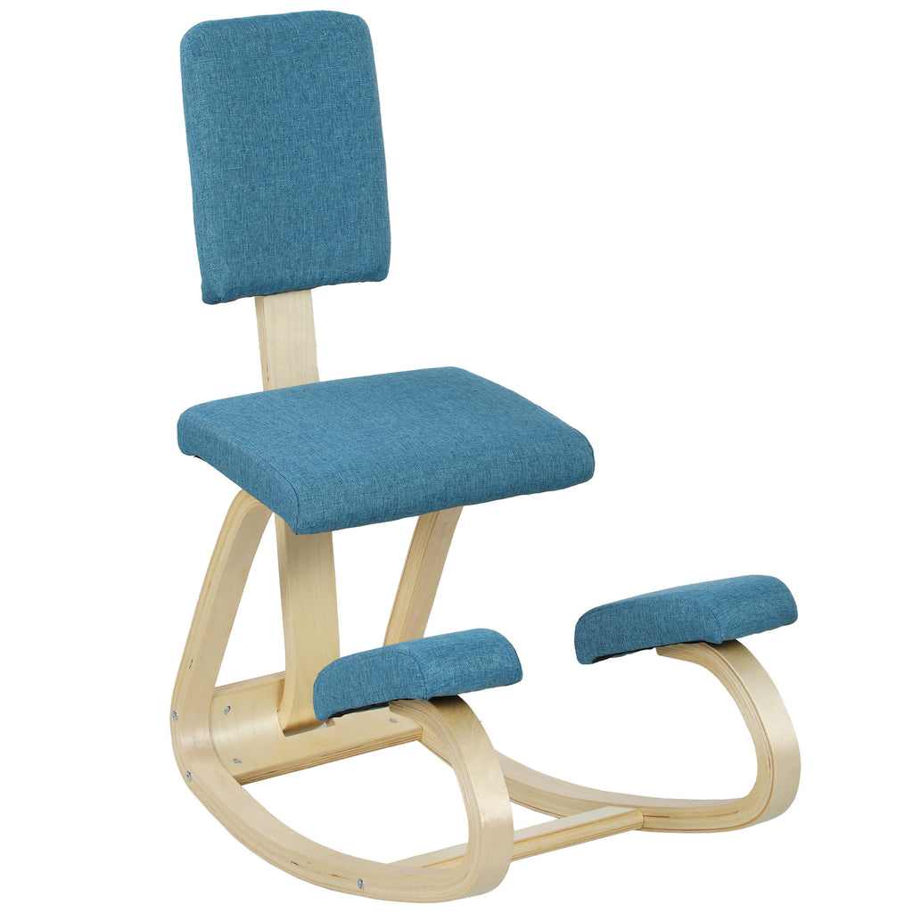 Chaise à genoux ergonomique avec dossier, siège assis genoux à bascule, correcteur de posture 51x84x93cm bleu foncé-0