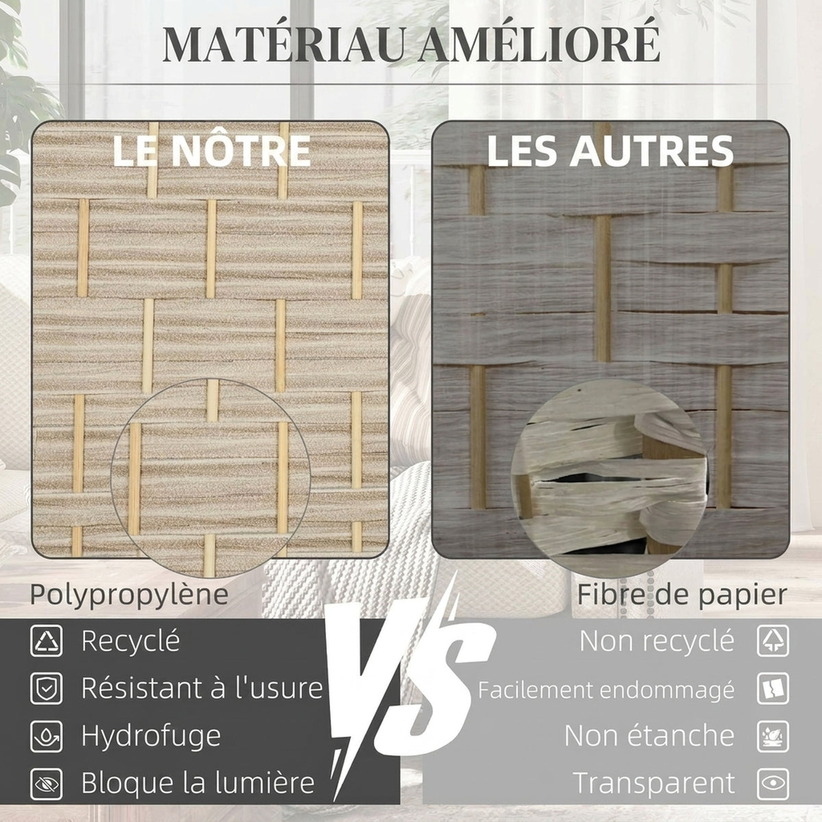 Paravent intérieur en bois 4 panneaux séparateur de pièce pliable pour salon chambre 180 x 180 cm chêne-4
