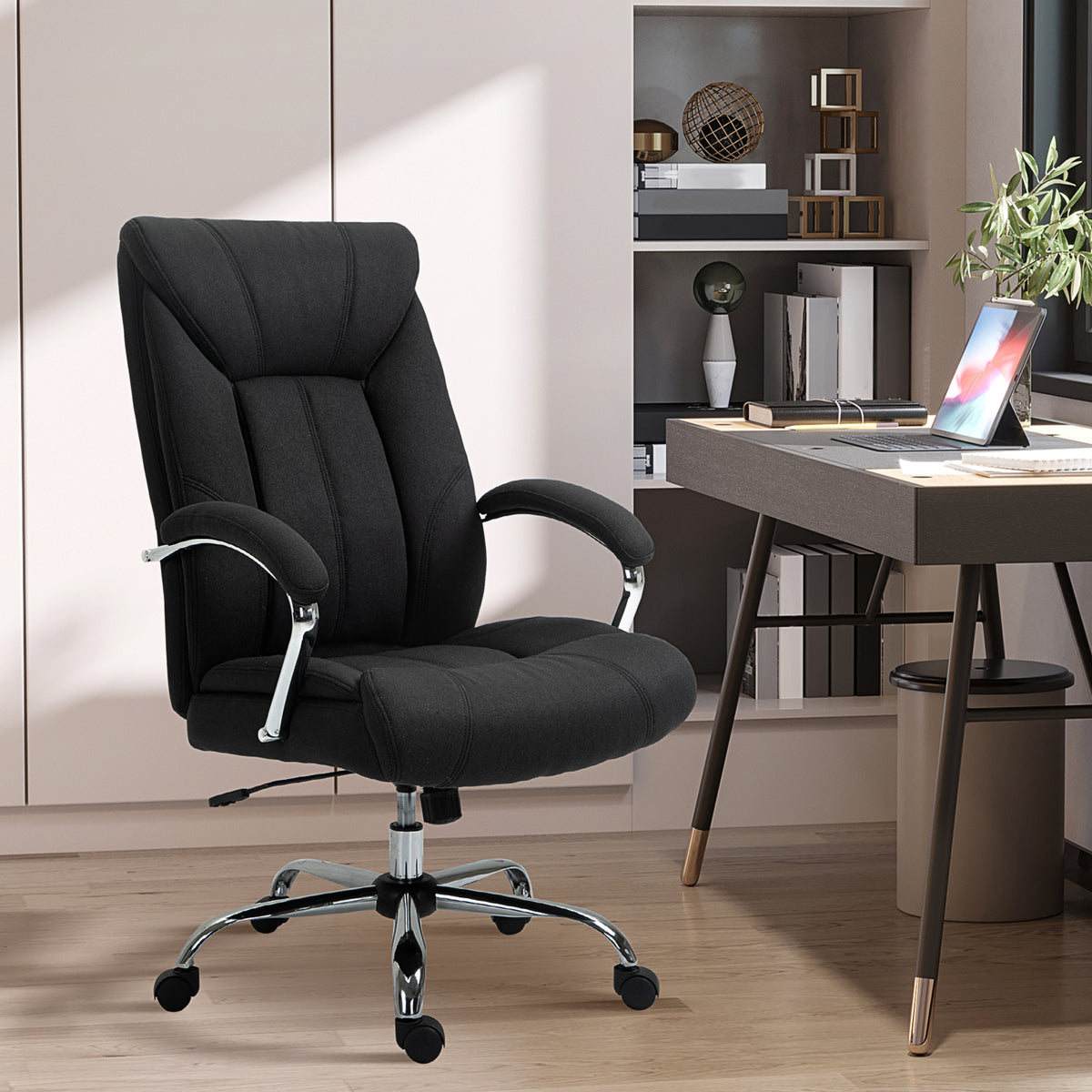 Fauteuil de bureau, chaise de bureau ergonomique, hauteur réglable, dossier haut, fonction de bascule, 65x78x118cm, noir-9