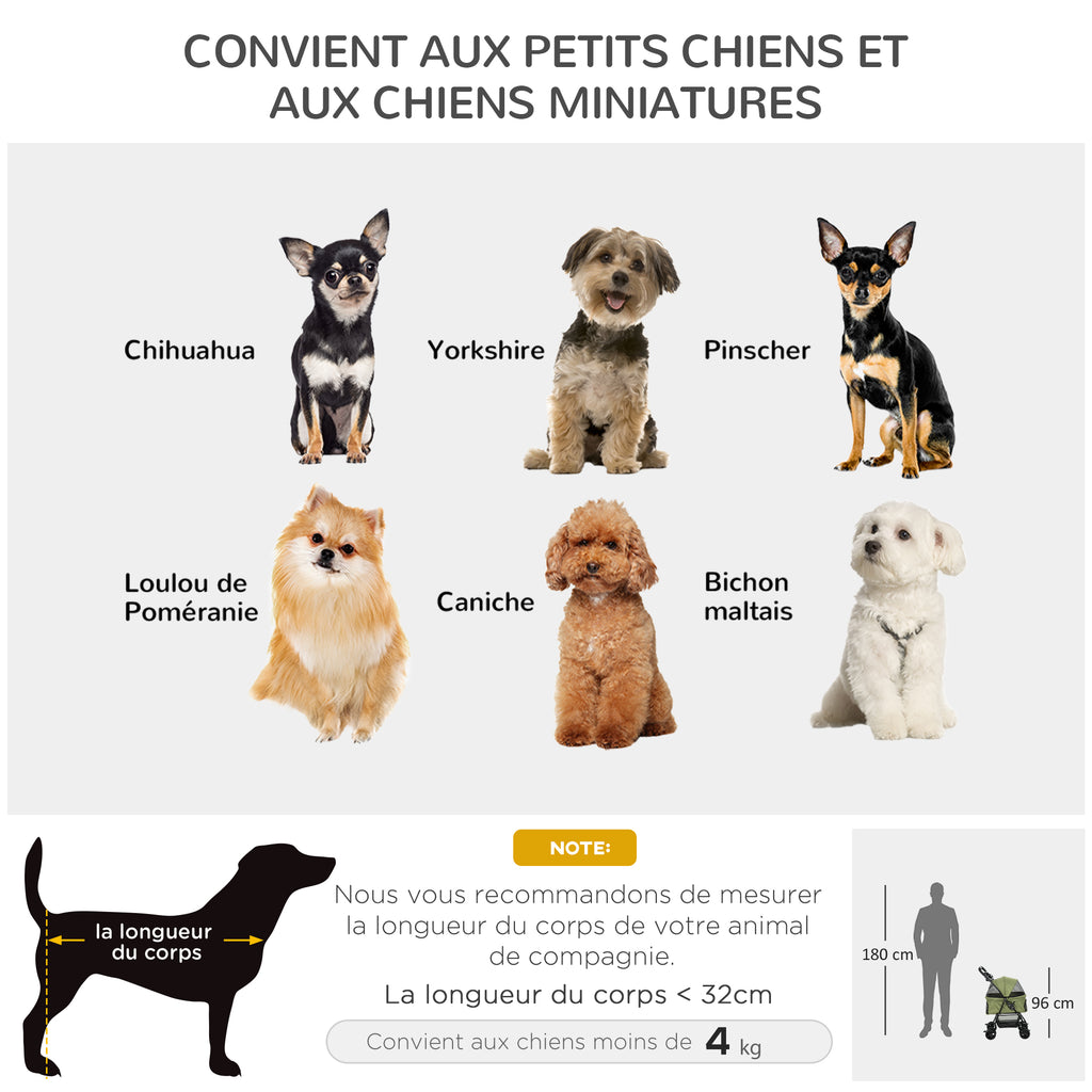 Poussette buggy pliable chien chat panier rangement porte-gobelets tissu 300D Oxford imperméable 4 roues vert-5