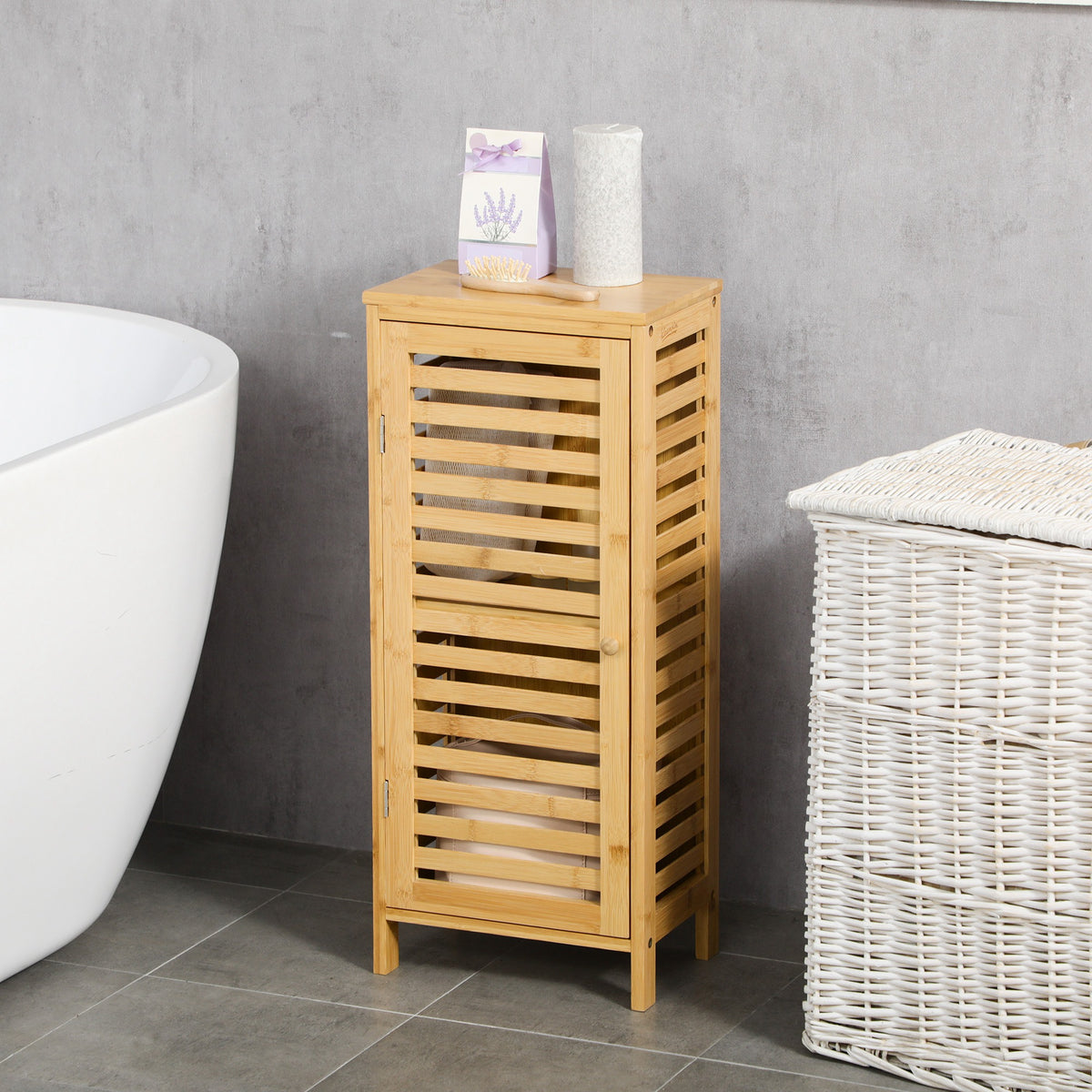 Armoire de salle de bain en bambou 1 étagère réglable design naturel 30 x 19,9 x 70 cm naturel-9