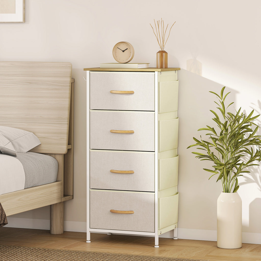 Commode 4 tiroirs en tissu, meuble de rangement avec 4 poches, 2 crochets, structure en acier, 45 x 30 x 94,5 cm, beige-9