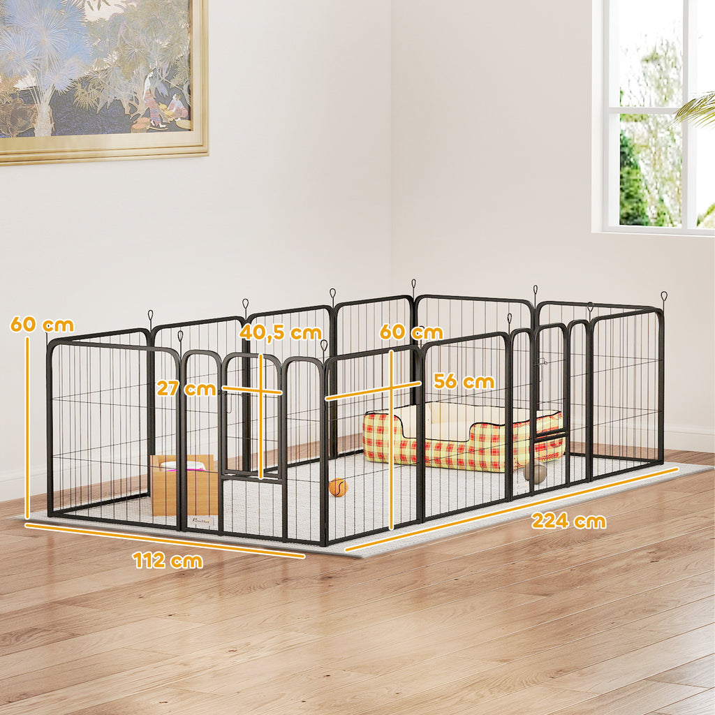 Parc pour chien enclos chien 12 panneaux modulable et pliable acier 2 portes pour chiot intérieur extérieur 60H cm noir-2