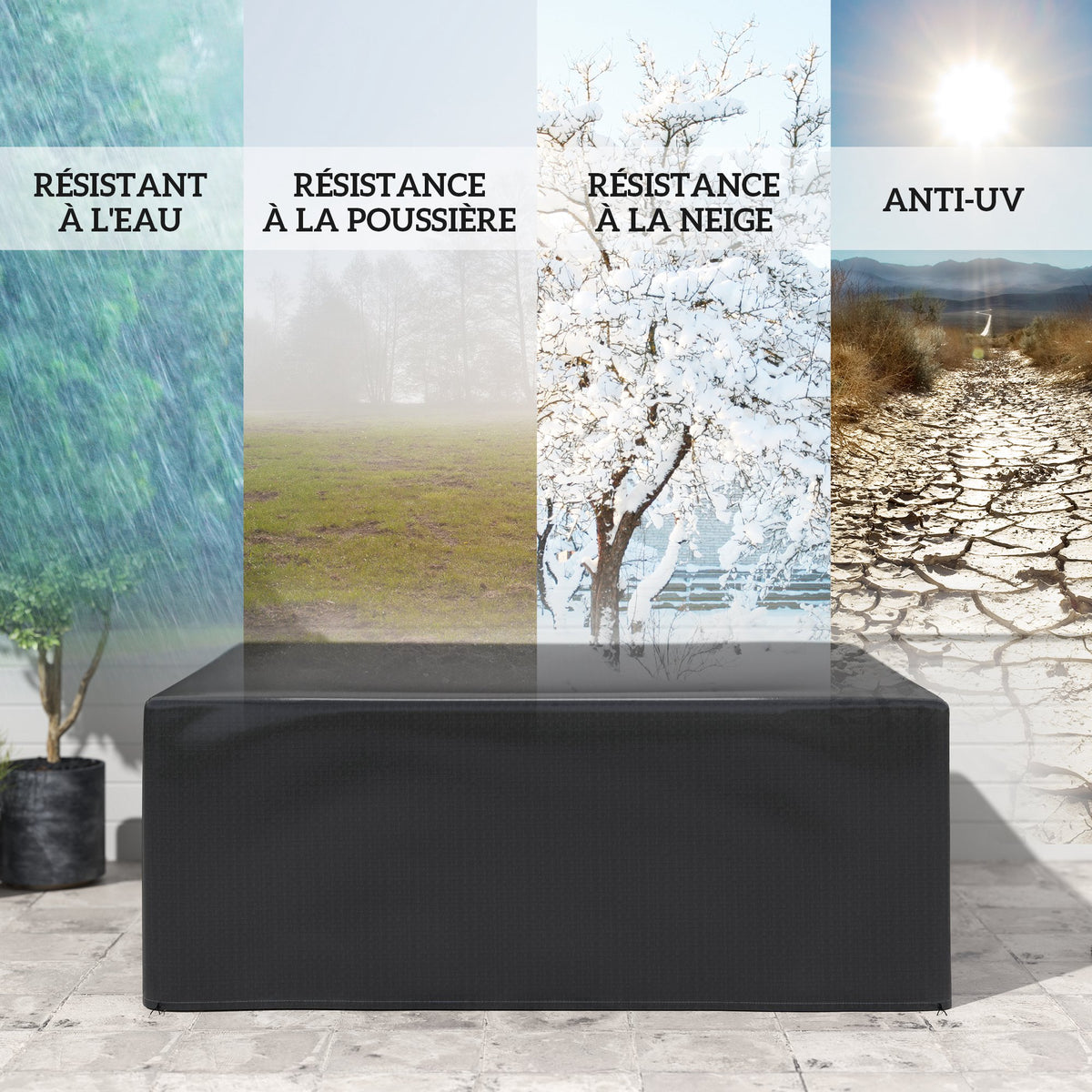 Housse salon de jardin extérieure bâche de protection extérieure anti-UV  en polyéthylène 235 x 190 x 90 cm noir-3