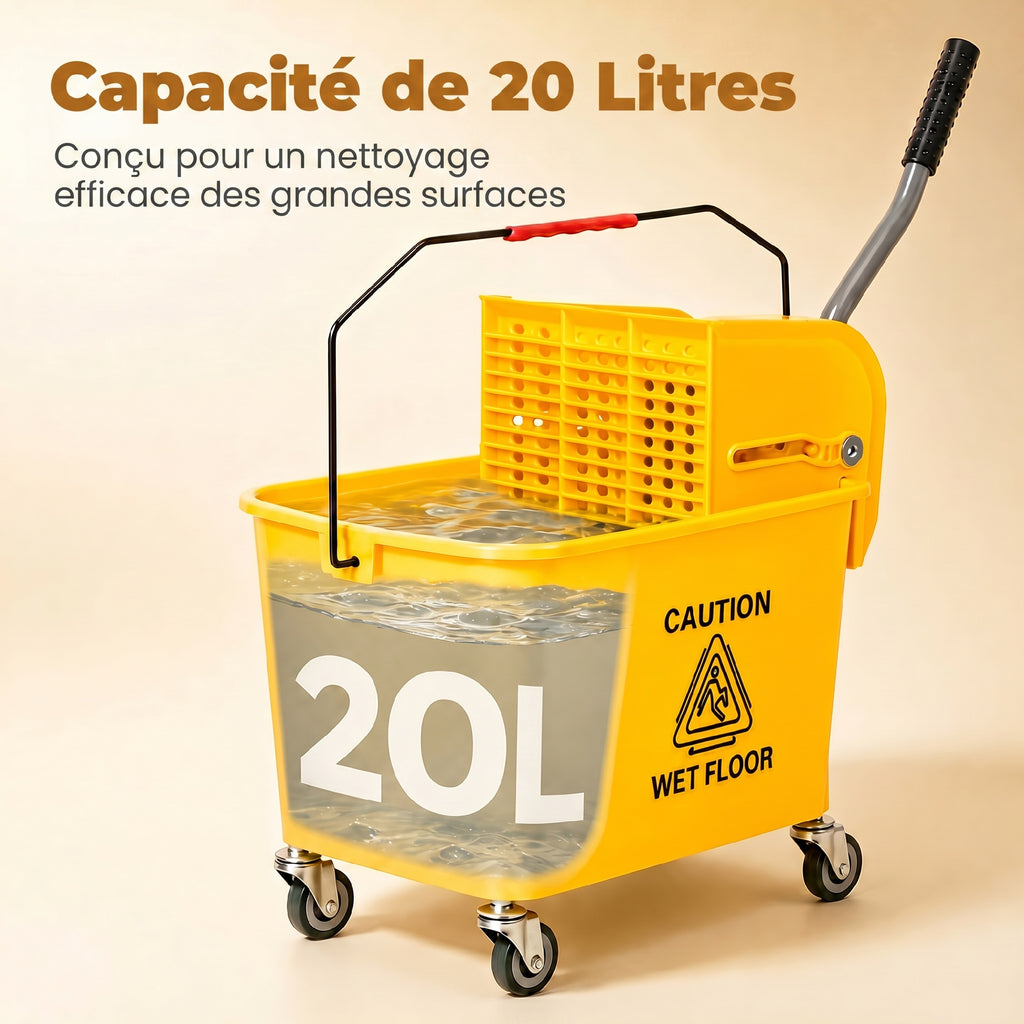Chariot de nettoyage lavage seau de ménage 20 L avec essoreur et séparateur eau sale propre jaune 60L x 27l x 70,5H cm-6