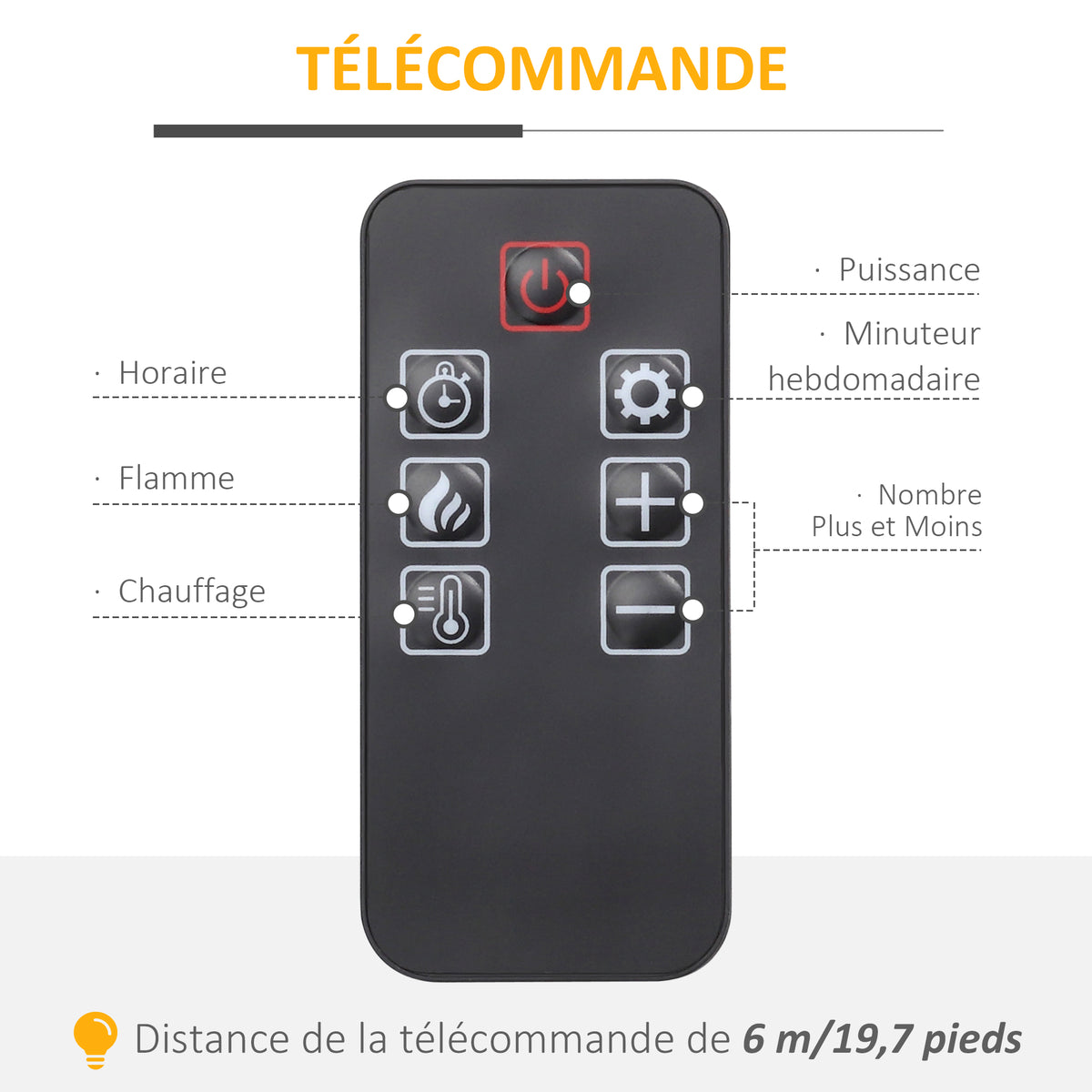 Cheminée électrique effet flammes LED luminosité réglable avec télécommande - 1800 W - 80,5 x 32,3 x 80,5 cm blanc-5