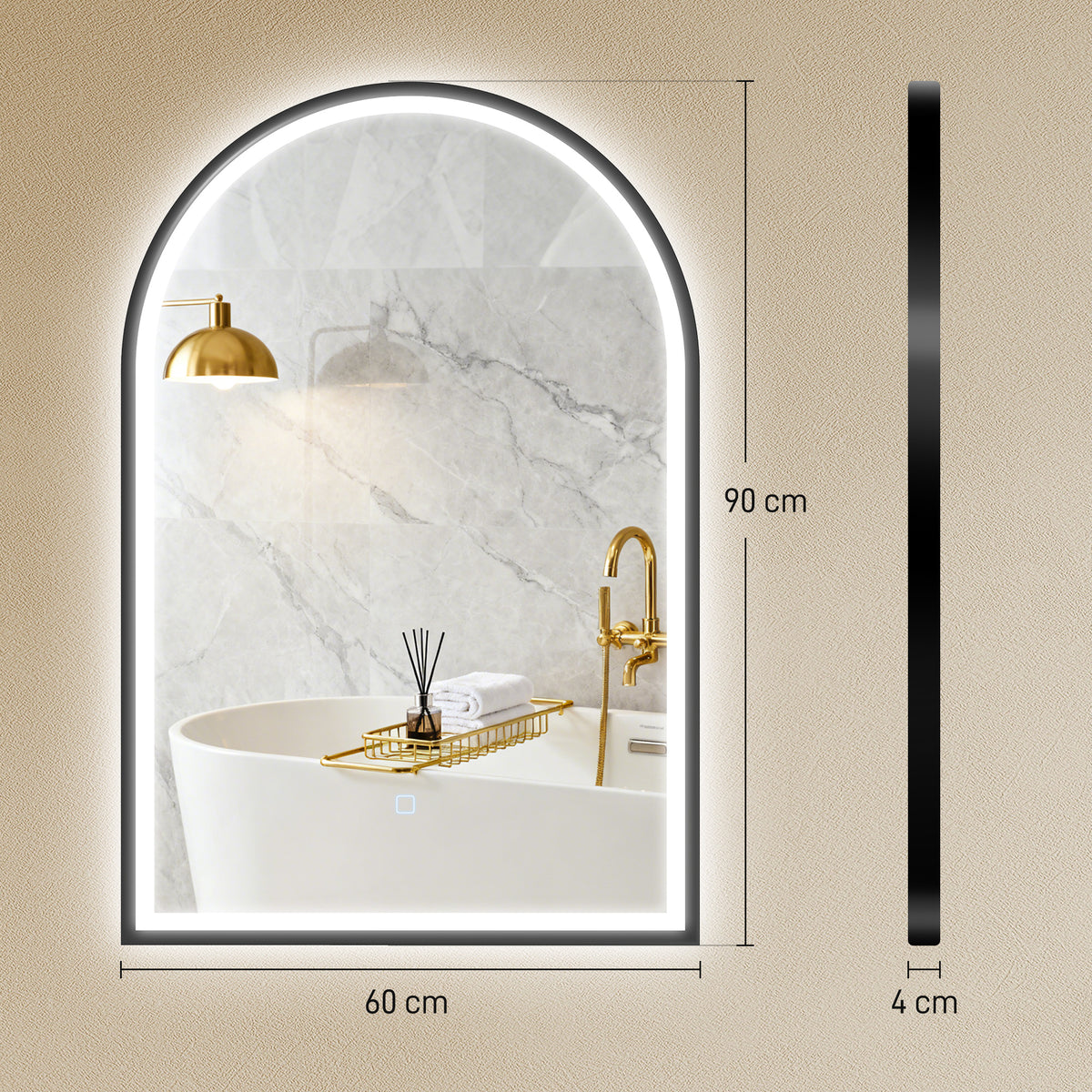 Miroir Salle de Bain avec Éclairage 60 x 90 cm, Miroir LED Arqué, Anti-Buée, 3 Couleurs Lumière, Dimmable, Mémoire, Noir-2