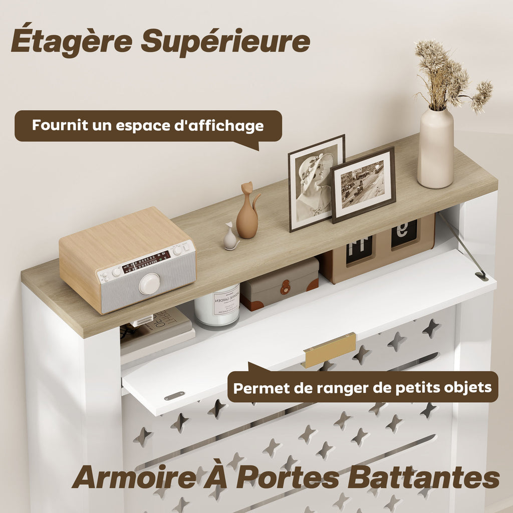 Couvercle de radiateur, cache radiateur avec placard rabattable et étagère supérieur, 78 x 19 x 95,5 cm, blanc-3