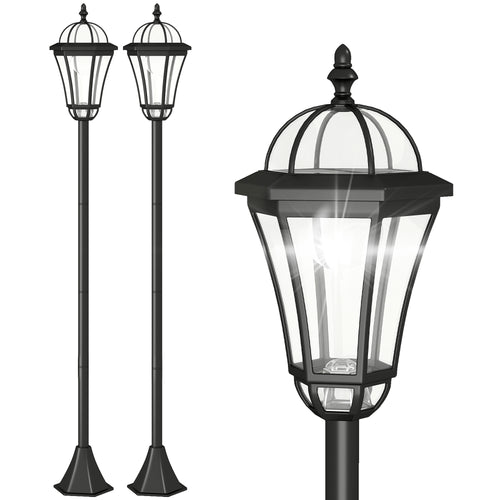 2 lampadaires sur pied solaires d'extérieur jardin avec 2 lampes LED blanc 6000K IP44 Ø18,5 x 129H cm noir-0