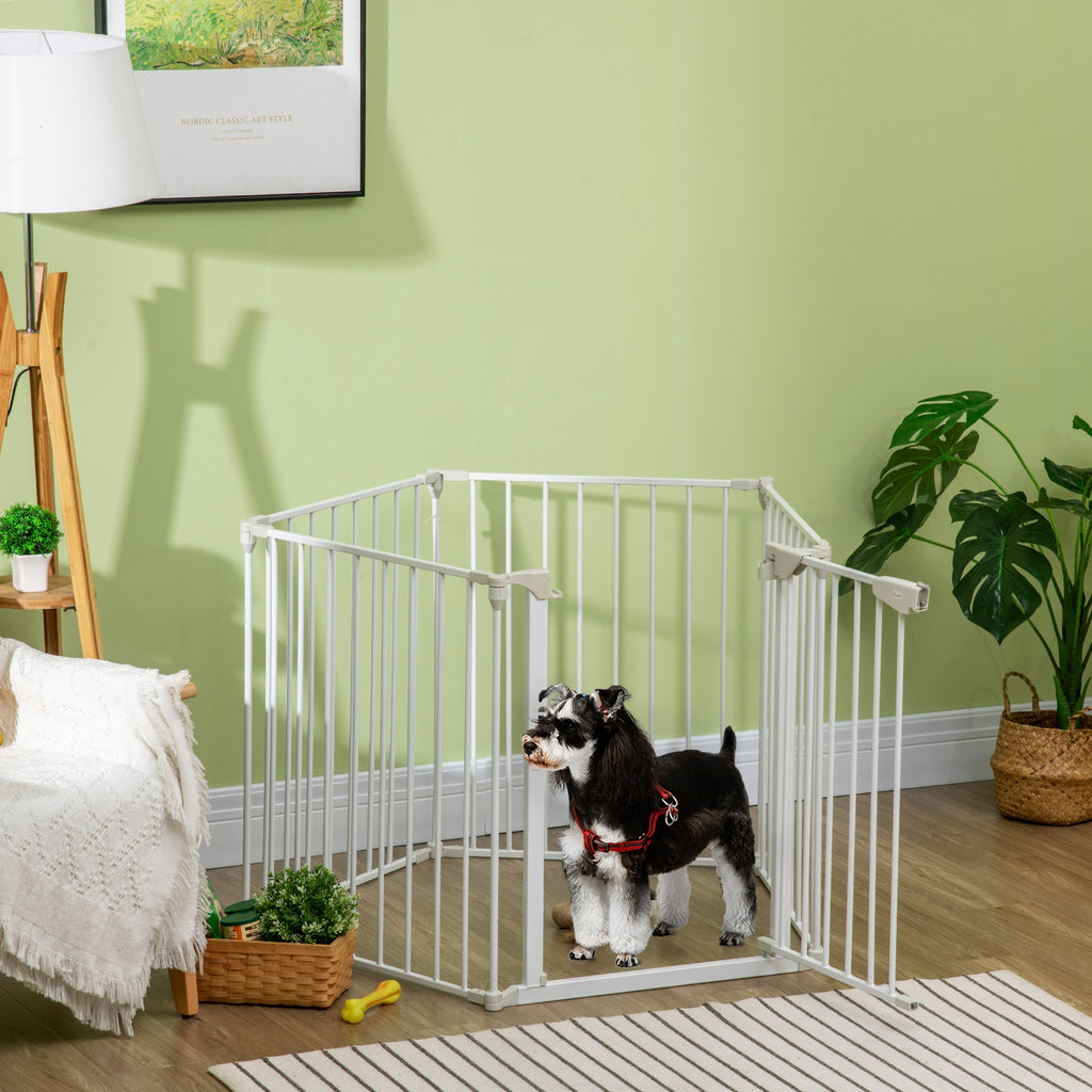 Barrière de sécurité parc enclos chien modulable pliable porte intégrée 300L max. x 74,5H cm métal PP blanc-9