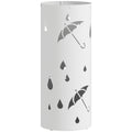 Porte parapluie cylindrique support pour parapluies bac d'égouttement amovible et 4 crochets, Ø 17 x 41 cm, blanc-0