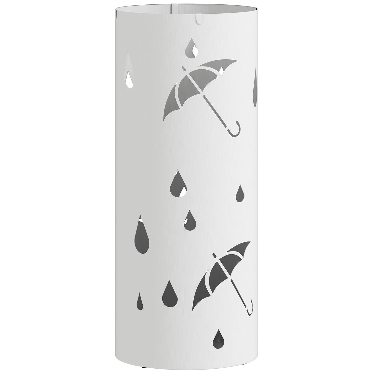Porte parapluie cylindrique support pour parapluies bac d'égouttement amovible et 4 crochets, Ø 17 x 41 cm, blanc-0