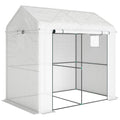 Serre de jardin PE, serre de balcon, bâche renforcée 135 g/m², châssis en acier, porte zippée, 200 x 140 x 200 cm, blanc-0