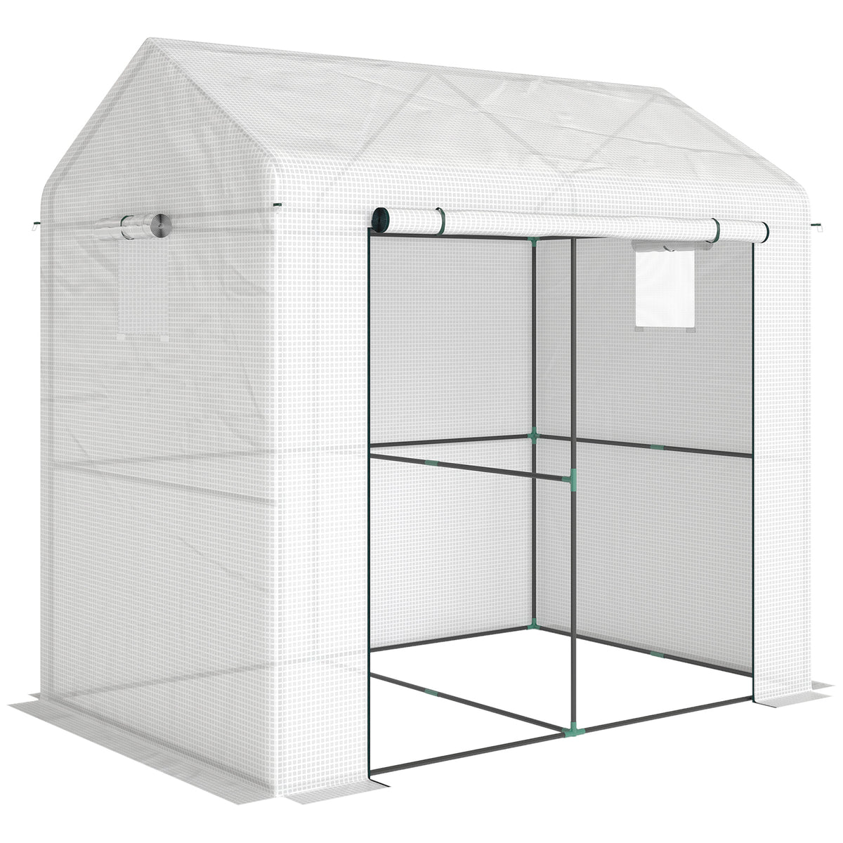 Serre de jardin PE, serre de balcon, bâche renforcée 135 g/m², châssis en acier, porte zippée, 200 x 140 x 200 cm, blanc-0