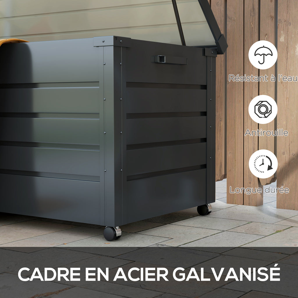 Coffre de rangement extérieur 311L, avec vérin à gaz, roulettes et poignée, en acier galvanisé, 120x62x66 cm, gris-4