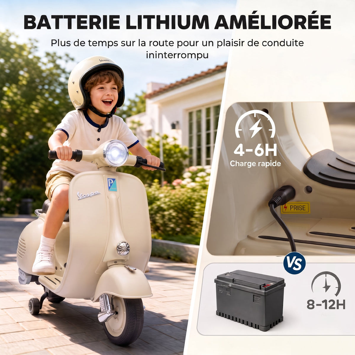 Moto Électrique Enfants VESPA sous Licence, Vitesse Max 5 Km/h, Musique & Lumière, 3+ ans, Blanc-4